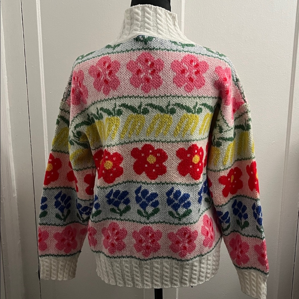 Polagram Floral Knit Sweater Stand Collar Elegant Sweet Pullover - Picture 9 of 17